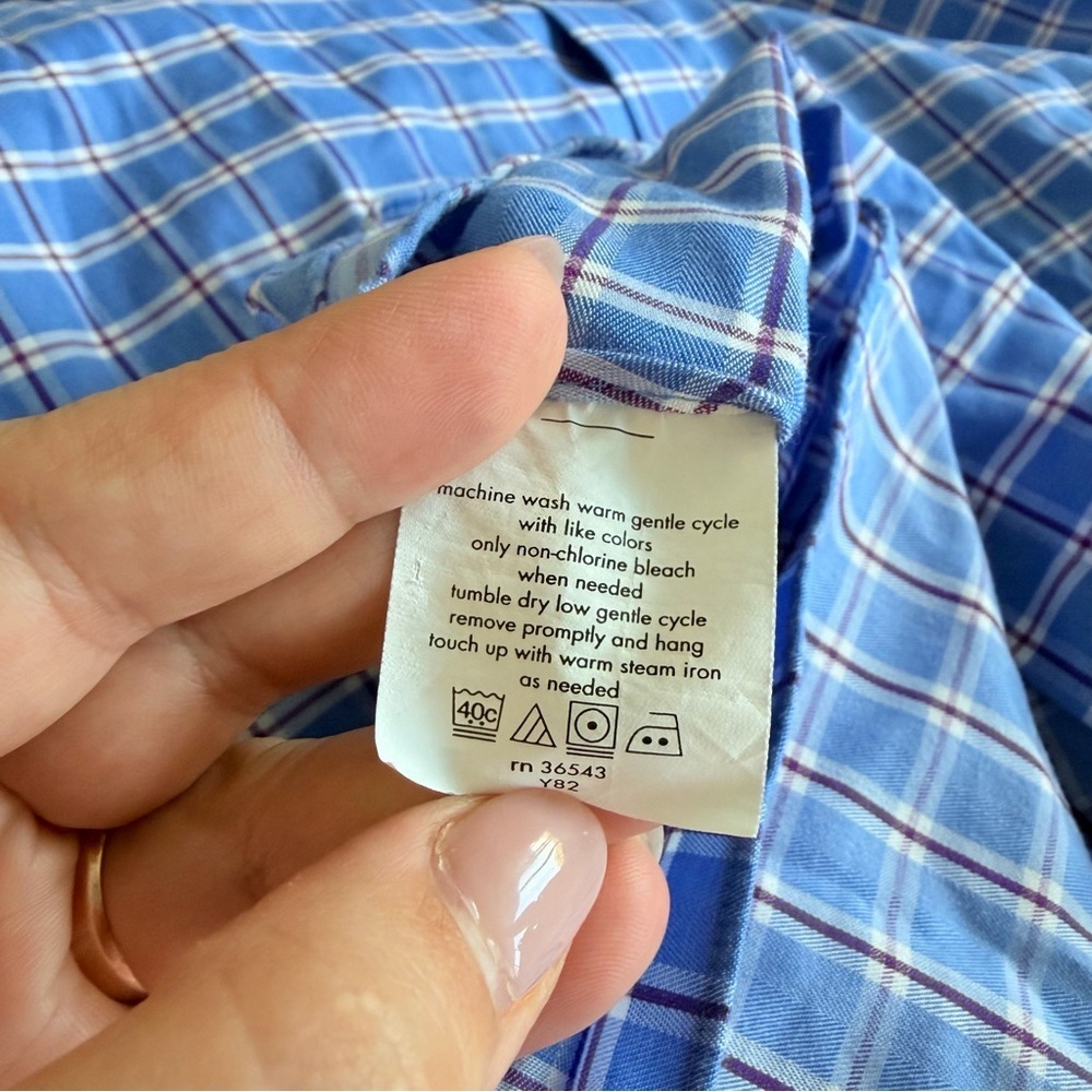 Michael Kors Blue Plaid  Button Down Non Iron Shirt 16 1/2 36/37 French Cuff Sle - Picture 6 of 7
